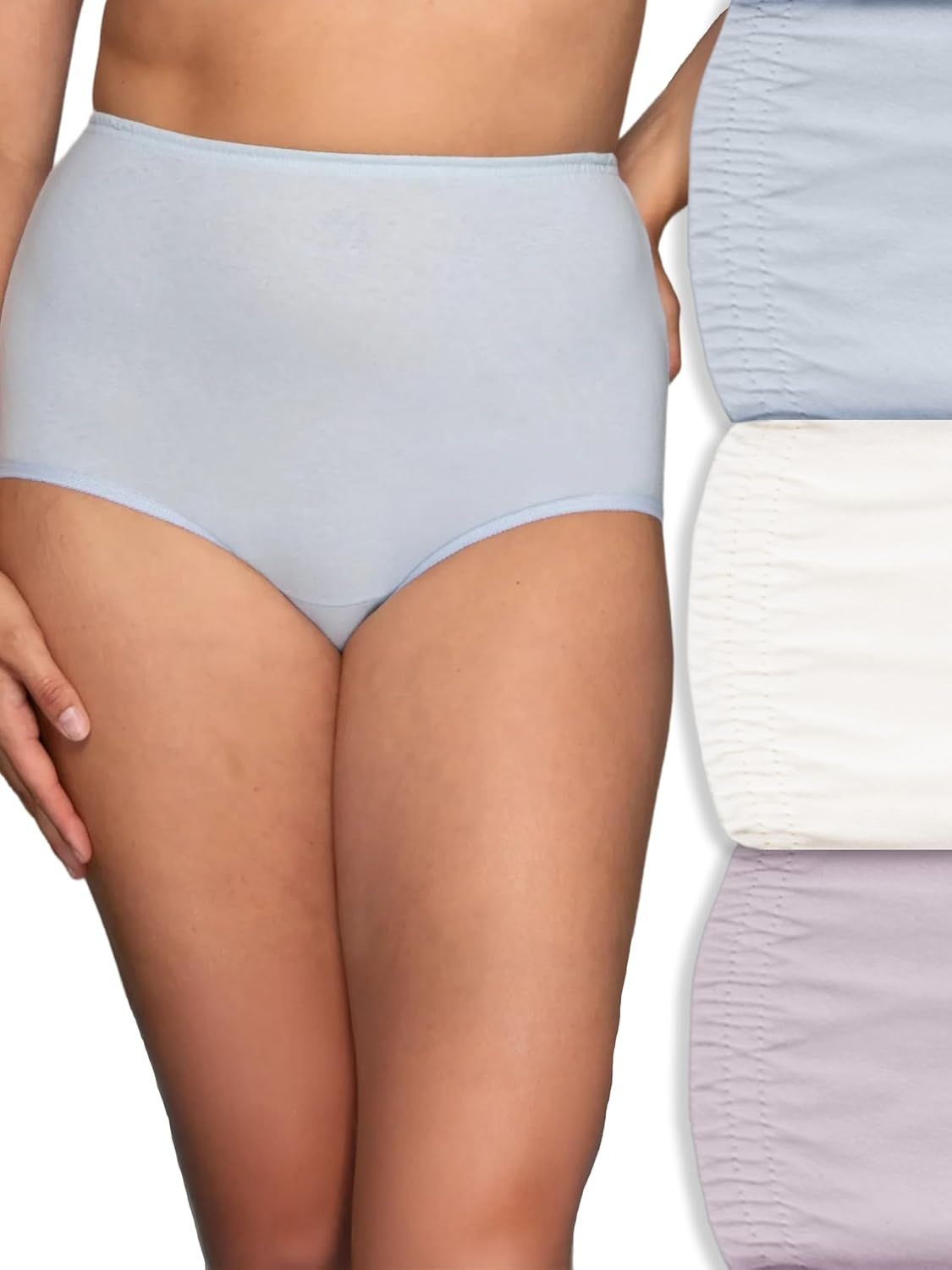 image:imageVanity Fair Womens High Waisted Underwear Full Coverage Ladies Panties Perfectly Yours BriefsCotton Shirting BlueStar WhiteCarless Lilac
