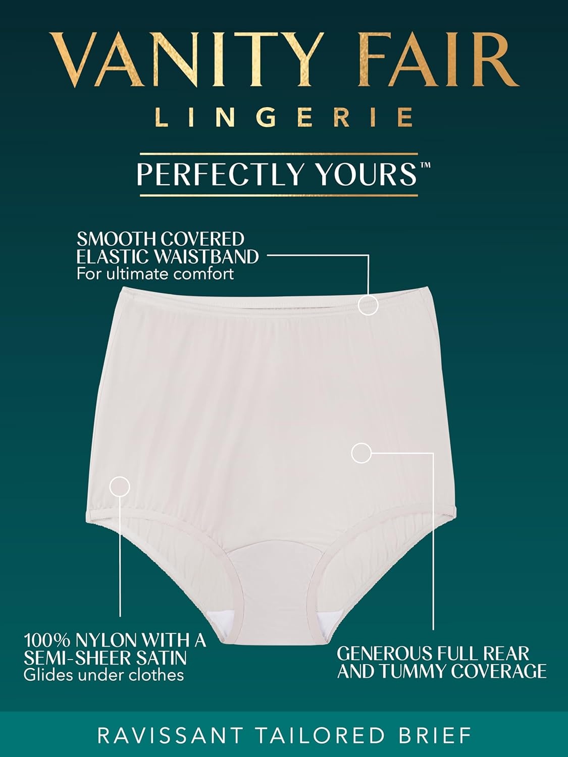 image:imageVanity Fair Womens High Waisted Underwear Full Coverage Ladies Panties Perfectly Yours BriefsNylon FawnFawnFawn