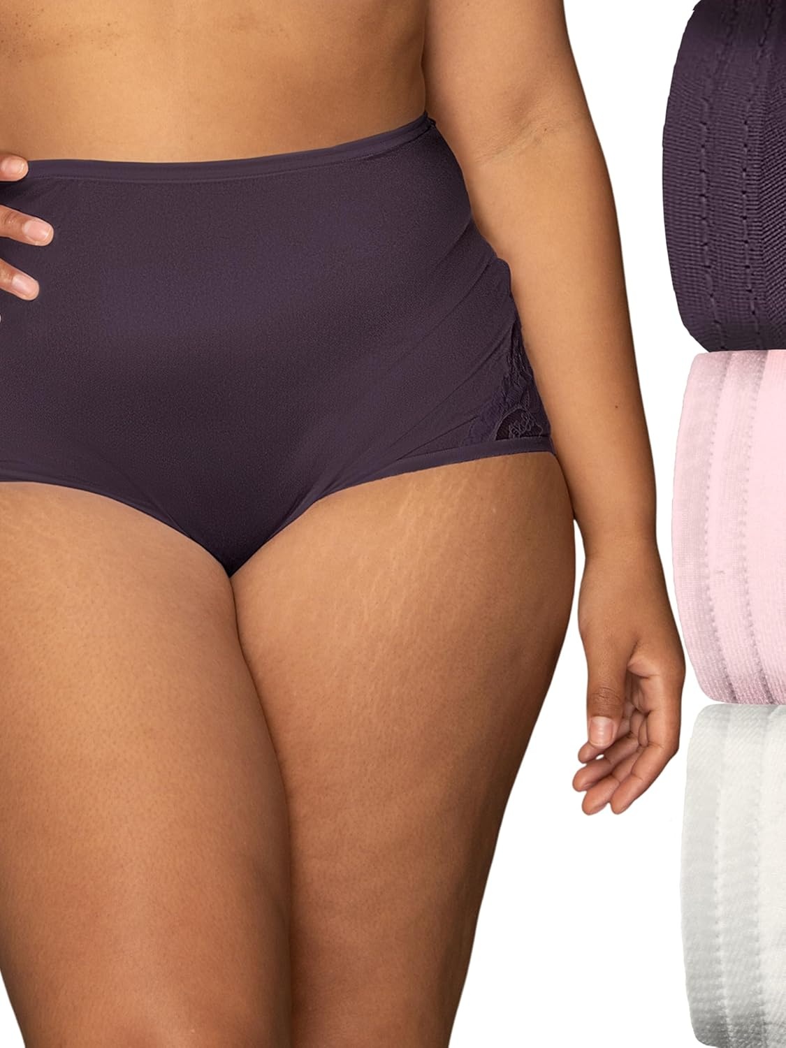 image:imageVanity Fair Womens High Waisted Underwear Full Coverage Ladies Panties Perfectly Yours BriefsNylon Lace 3 Pack Midnight PlumEnchanted MauveFawn