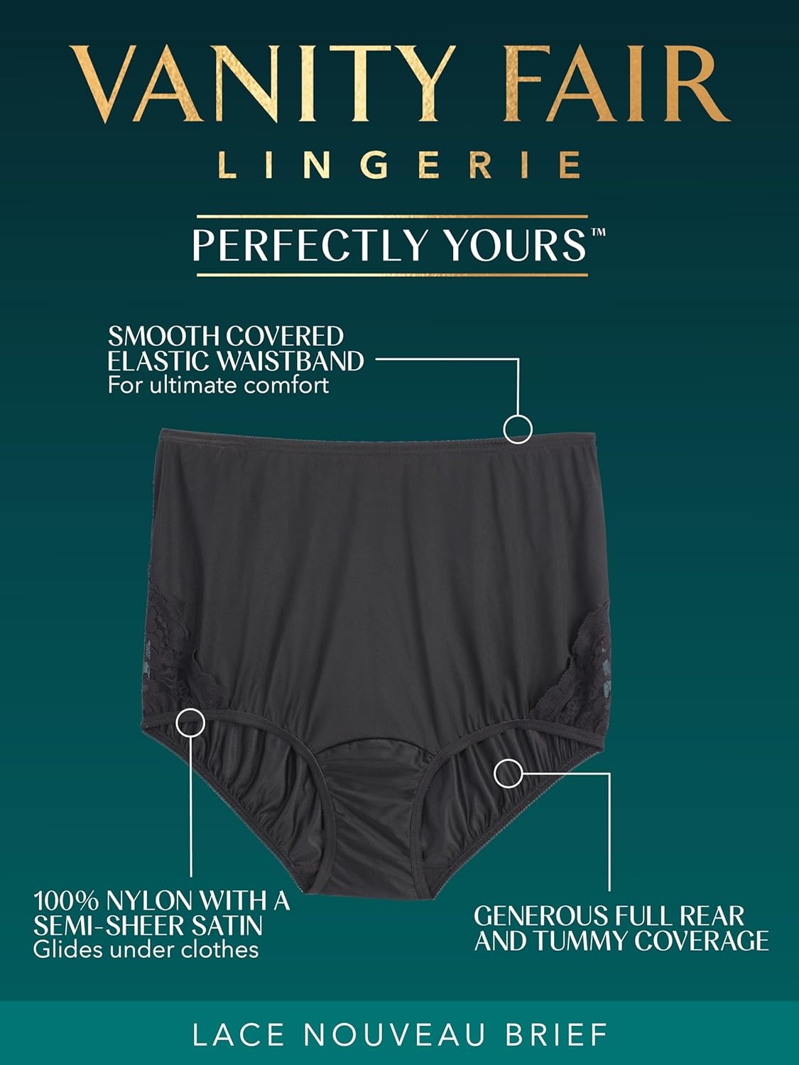 image:imageVanity Fair Womens High Waisted Underwear Full Coverage Ladies Panties Perfectly Yours BriefsNylon Lace Blue HeavenCashmereGlacier White
