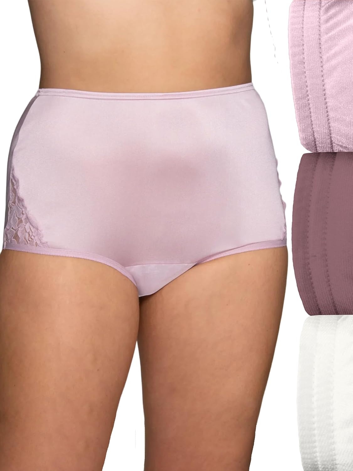 image:imageVanity Fair Womens High Waisted Underwear Full Coverage Ladies Panties Perfectly Yours BriefsNylon Lace Poetic PurplePlum GorgeousStar White