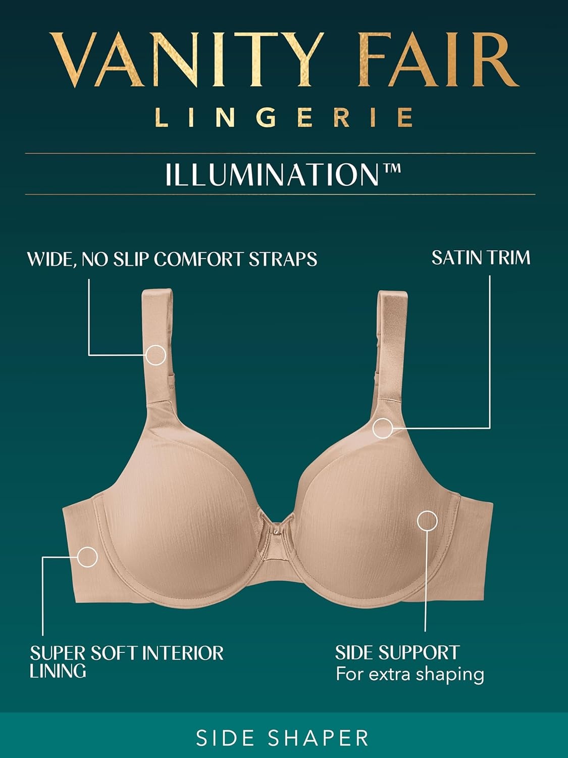 image:imageVanity Fair Womens Illumination Full Figure Zonedin Support Bra2 Pack Midnight BlackSweet Cream