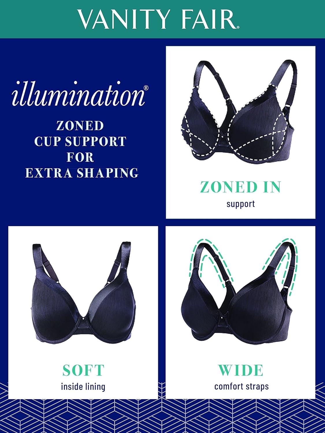 image:imageVanity Fair Womens Illumination Full Figure Zonedin Support BraMidnight Black