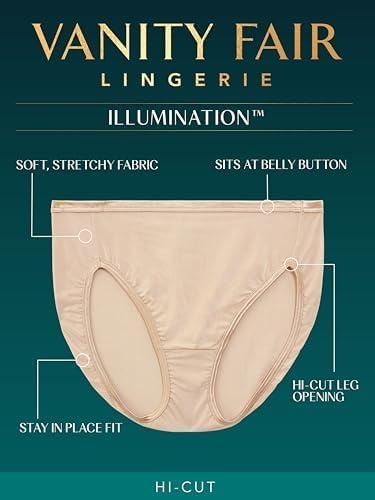 image:imageVanity Fair Womens Illumination Hi Cut Panties Silky Stretch amp Satin TrimShort Day Print