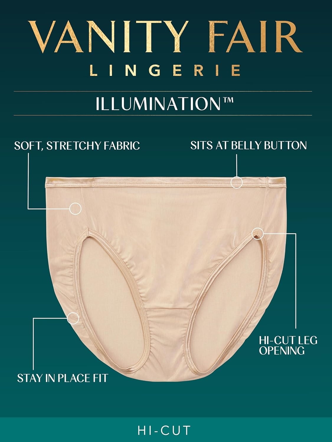 image:imageVanity Fair Womens Illumination Hi Cut Panties Silky Stretch amp Satin TrimStar White