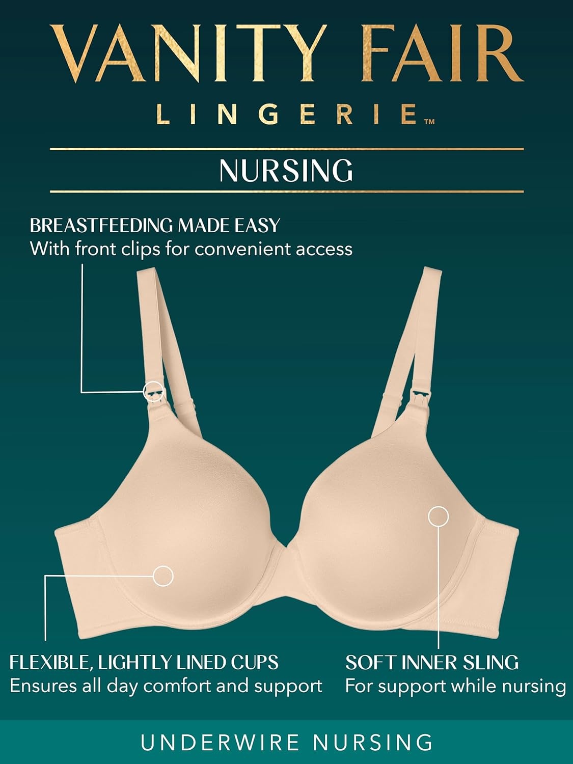 image:imageVanity Fair Womens Maternity Nursing Bras for Breastfeeding Front Clip Underwire Bra Stretch Cups Available in MultipacksNeutral
