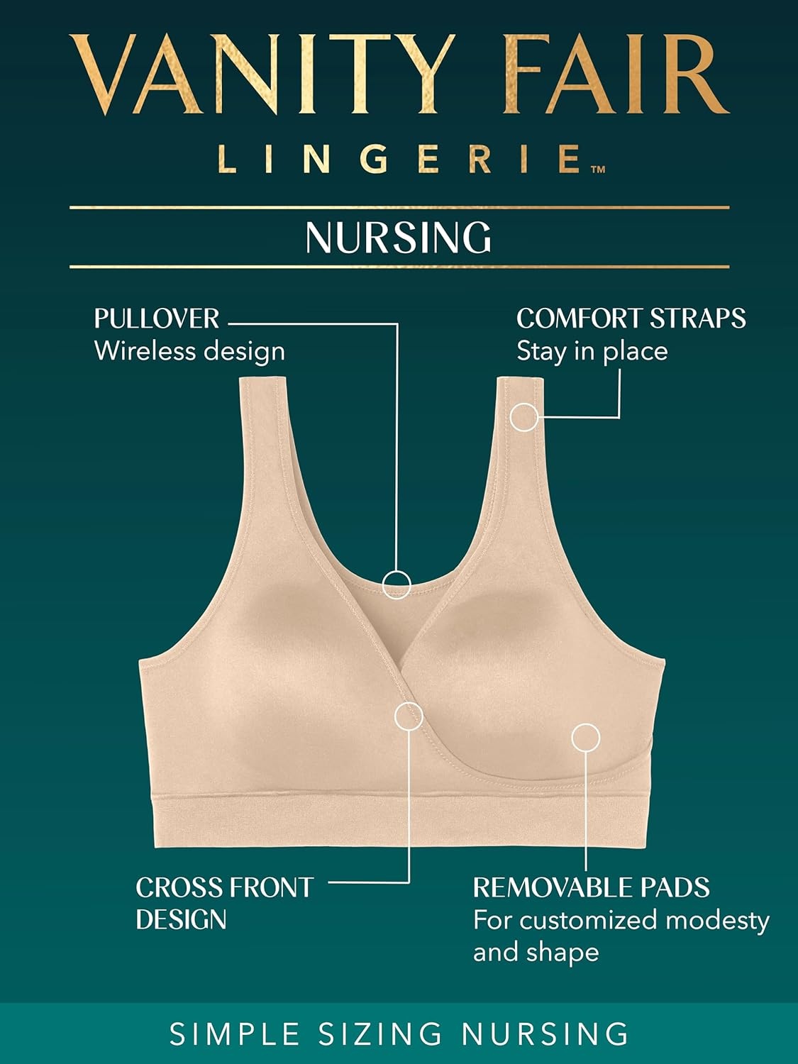 image:imageVanity Fair Womens Maternity Nursing Bras for Breastfeeding Wireless Pullover Lounge Sleep Bra Available in MultipacksNeutral
