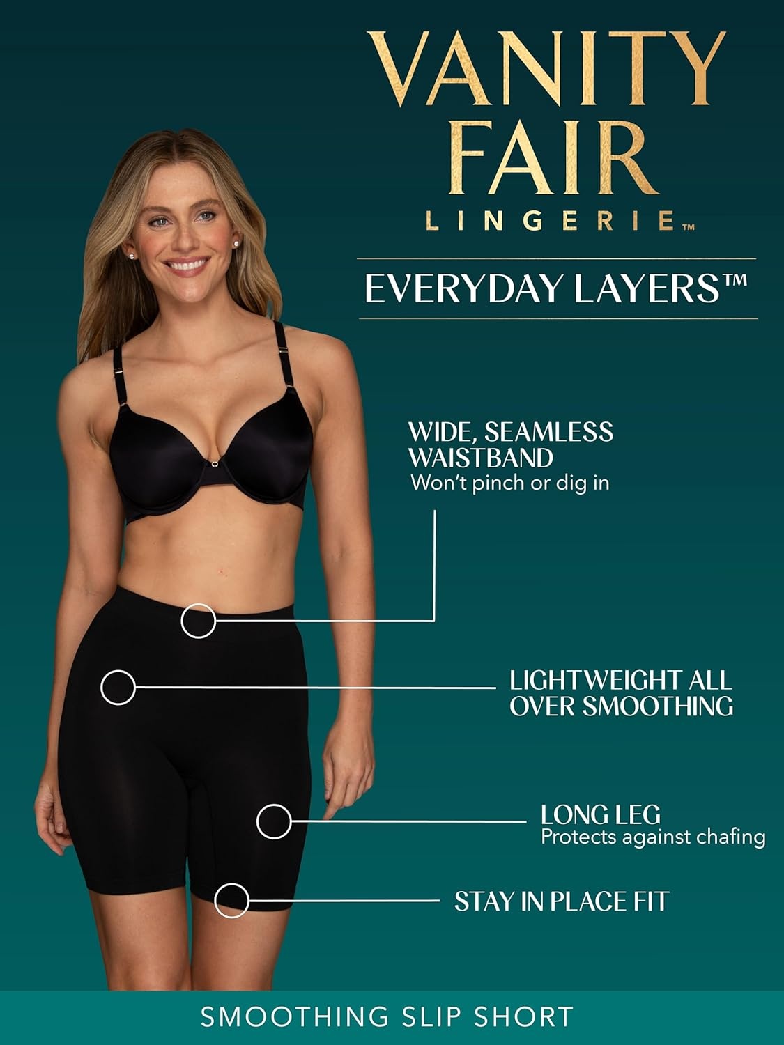 image:imageVanity Fair Womens Seamless Slip Shapewear Shorts No Show Look Under Dresses Skirts amp PantsLight Smoothing Anti Chafing Damask Neutral