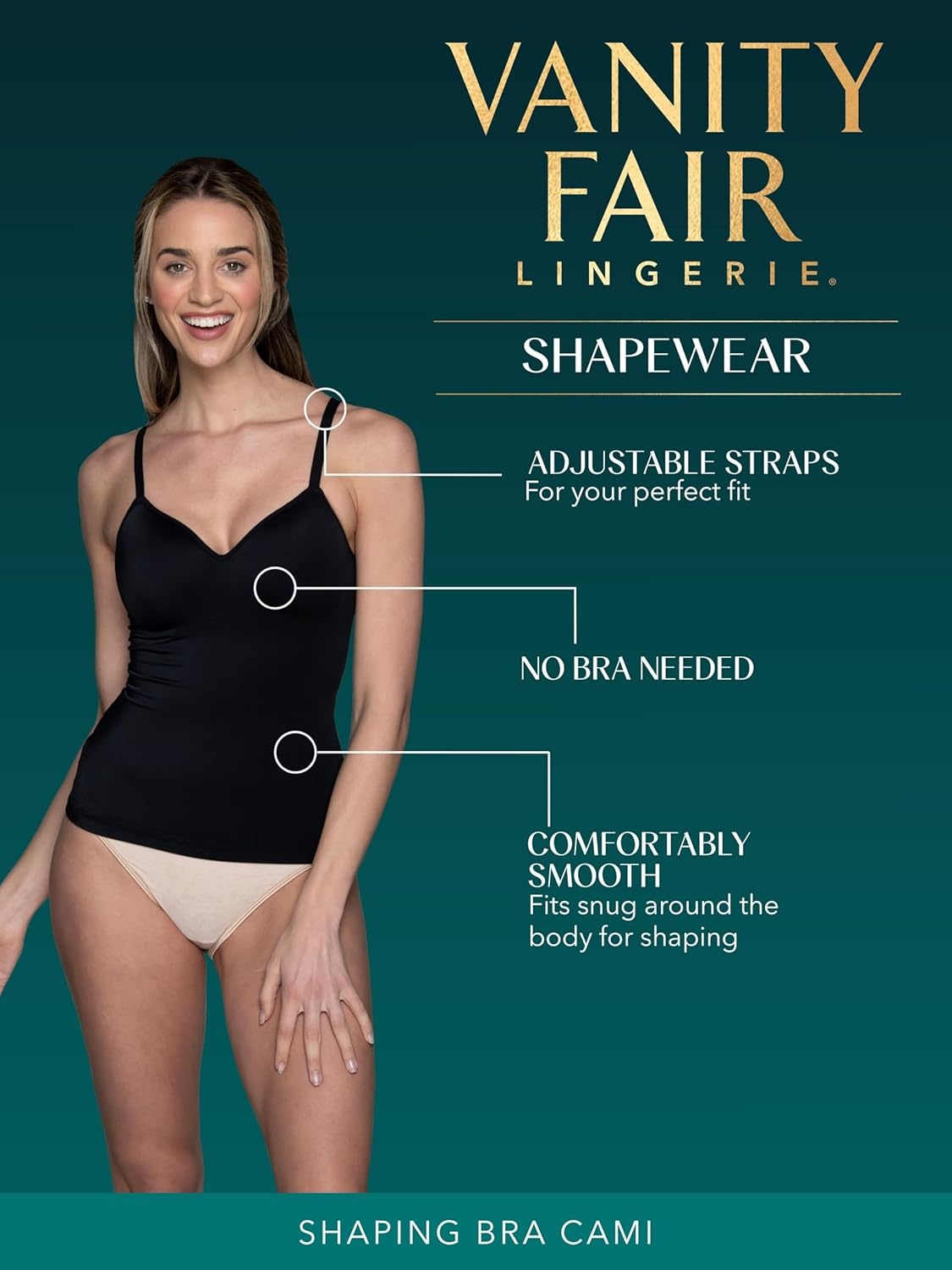 image:imageVanity Fair Womens Shaping Cami with Built in Bra Tummy Control Shapewear Camisole Tops for WomenStar White