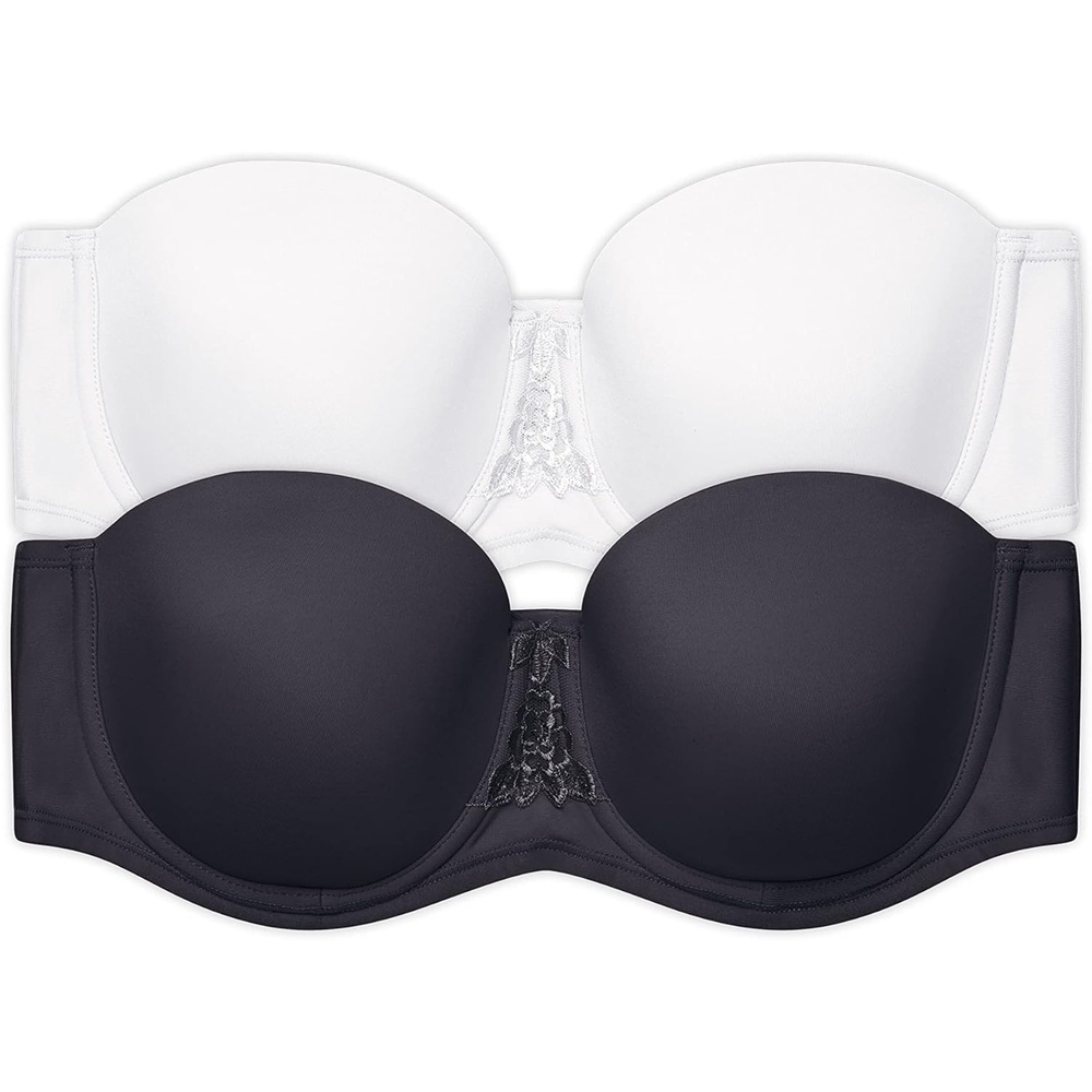 image:imageVanity Fair Womens Beauty Back Smoothing Strapless Bra 4Way Stretch Fabric Lightly Lined Cups up to H2 Pack BlackWhite
