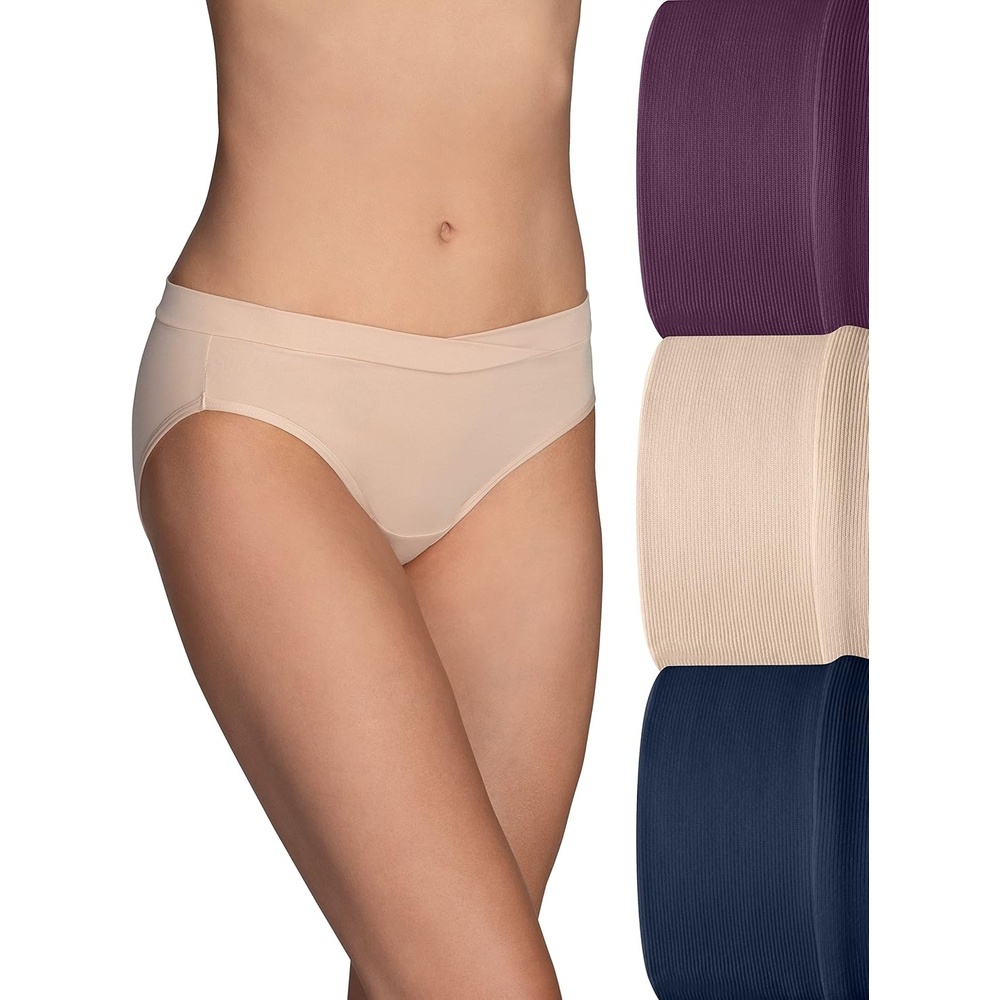 image:imageVanity Fair Womens Beyond Comfort Bikini PantiesSilky Stretch 3 Pack SangriaNeutralNavy