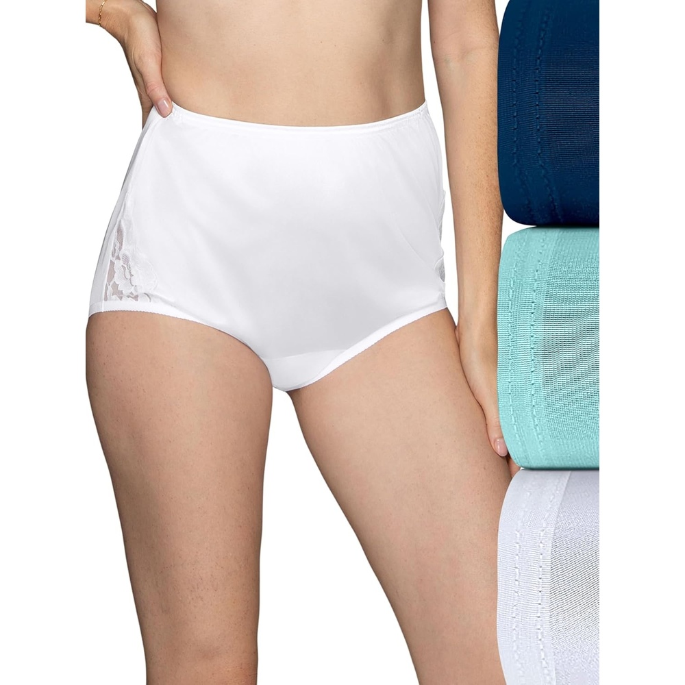 image:imageVanity Fair Womens High Waisted Underwear Full Coverage Ladies Panties Perfectly Yours BriefsNylon Lace NavyAzureWhite
