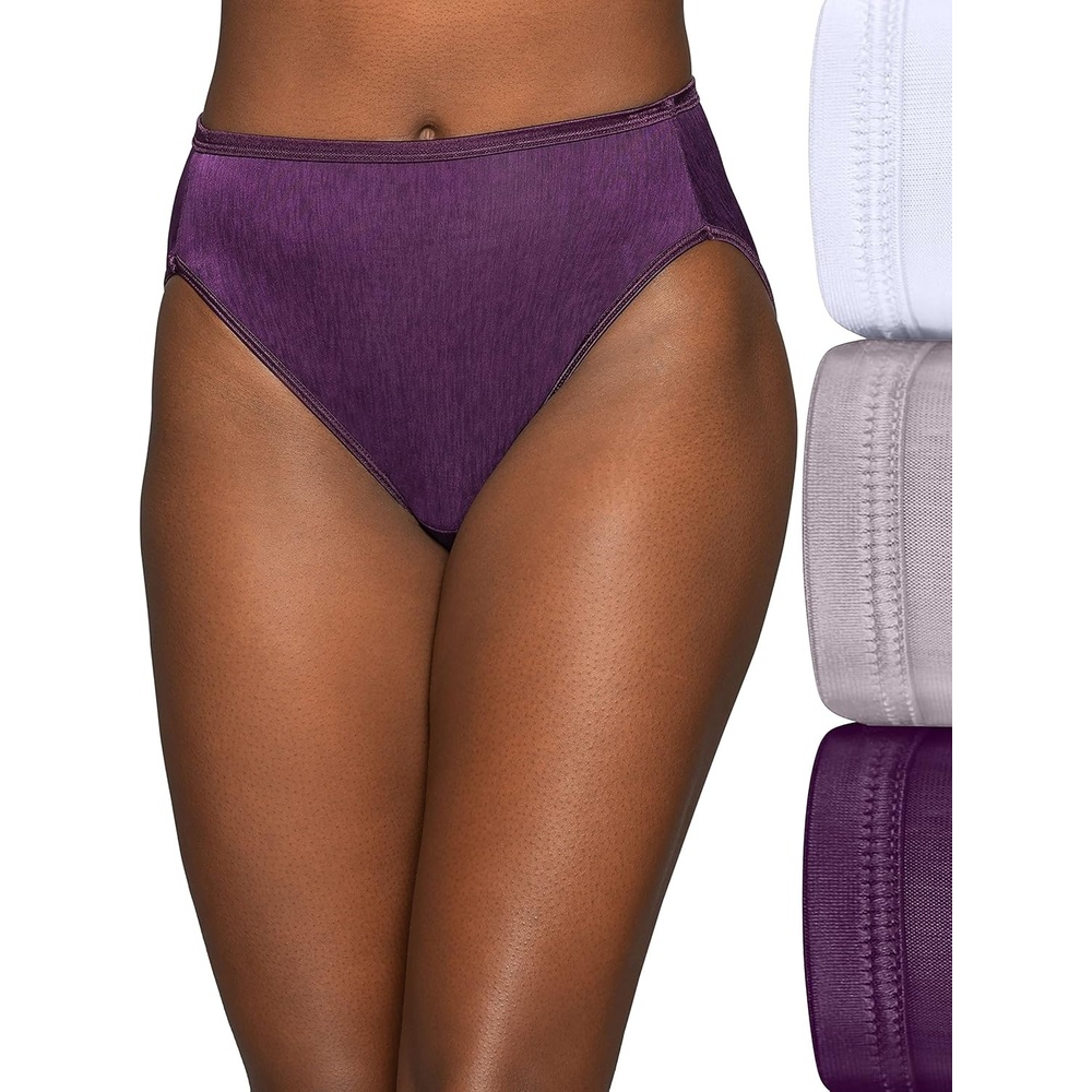 image:imageVanity Fair Womens Illumination Hi Cut Panties Silky Stretch amp Satin Trim3 Pack SangriaWhiteEarthy Grey