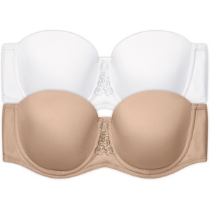 image:imageVanity Fair Womens Beauty Back Smoothing Strapless Bra 4Way Stretch Fabric Lightly Lined Cups up to H2 Pack  BeigeWhite