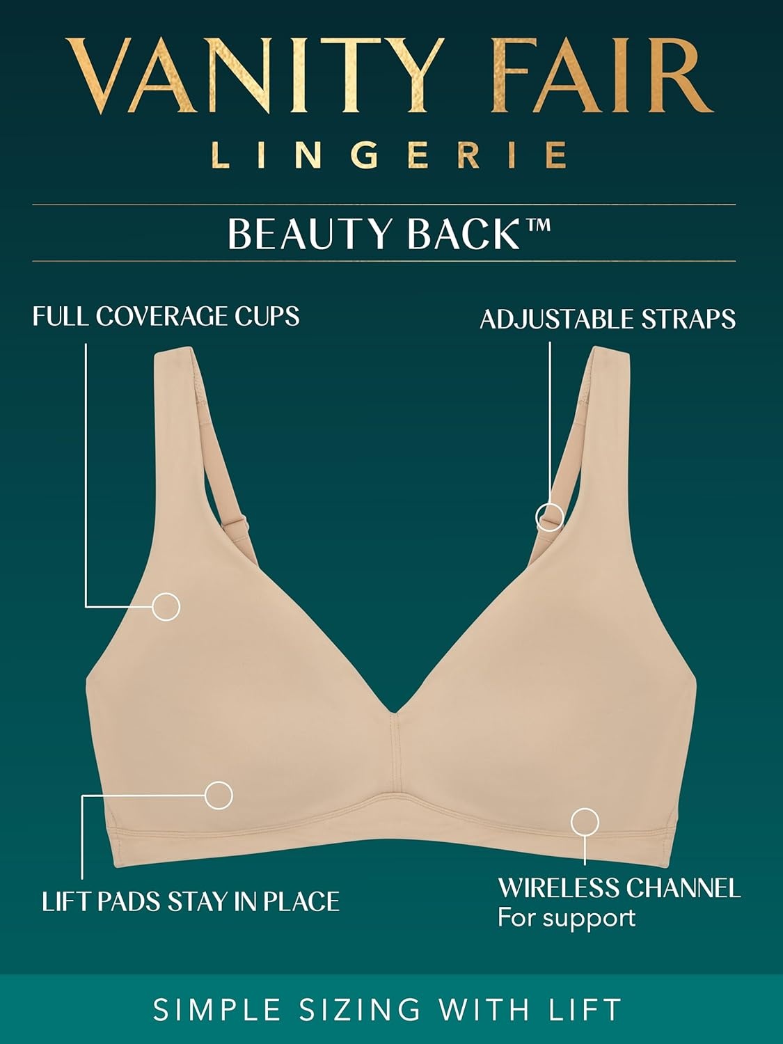 image:imageVanity Fair Womens Beauty Back Smoothing Wireless Bra with Lift Simple Sizing Available S3xlLight Lift Romance Blue