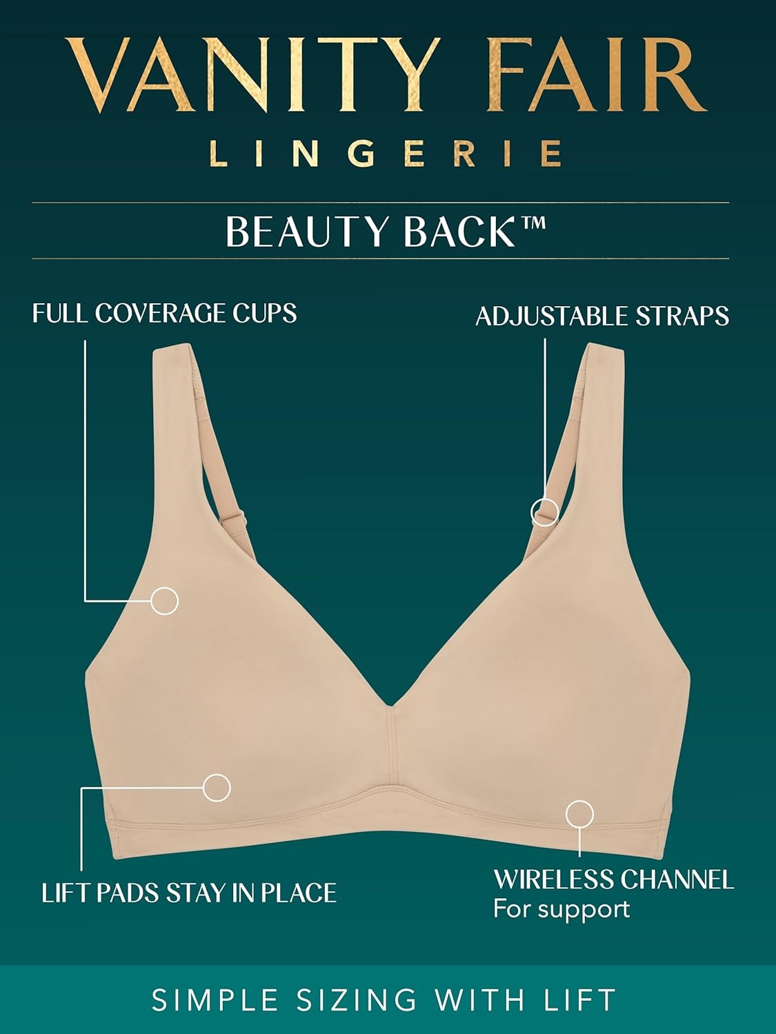 image:imageVanity Fair Womens Beauty Back Smoothing Wireless Bra with Lift Simple Sizing Available S3xlLight Lift Rose Dream