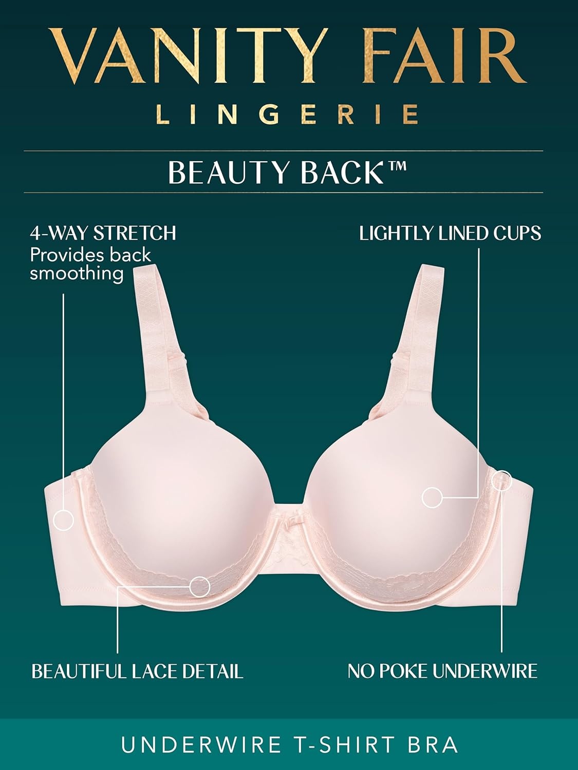 image:imageVanity Fair Womens Full Figure Beauty Back Smoothing Bra with Lace 4Way Stretch Fabric Lightly Lined Cups up to DD2 Pack BlackToasted Coconut