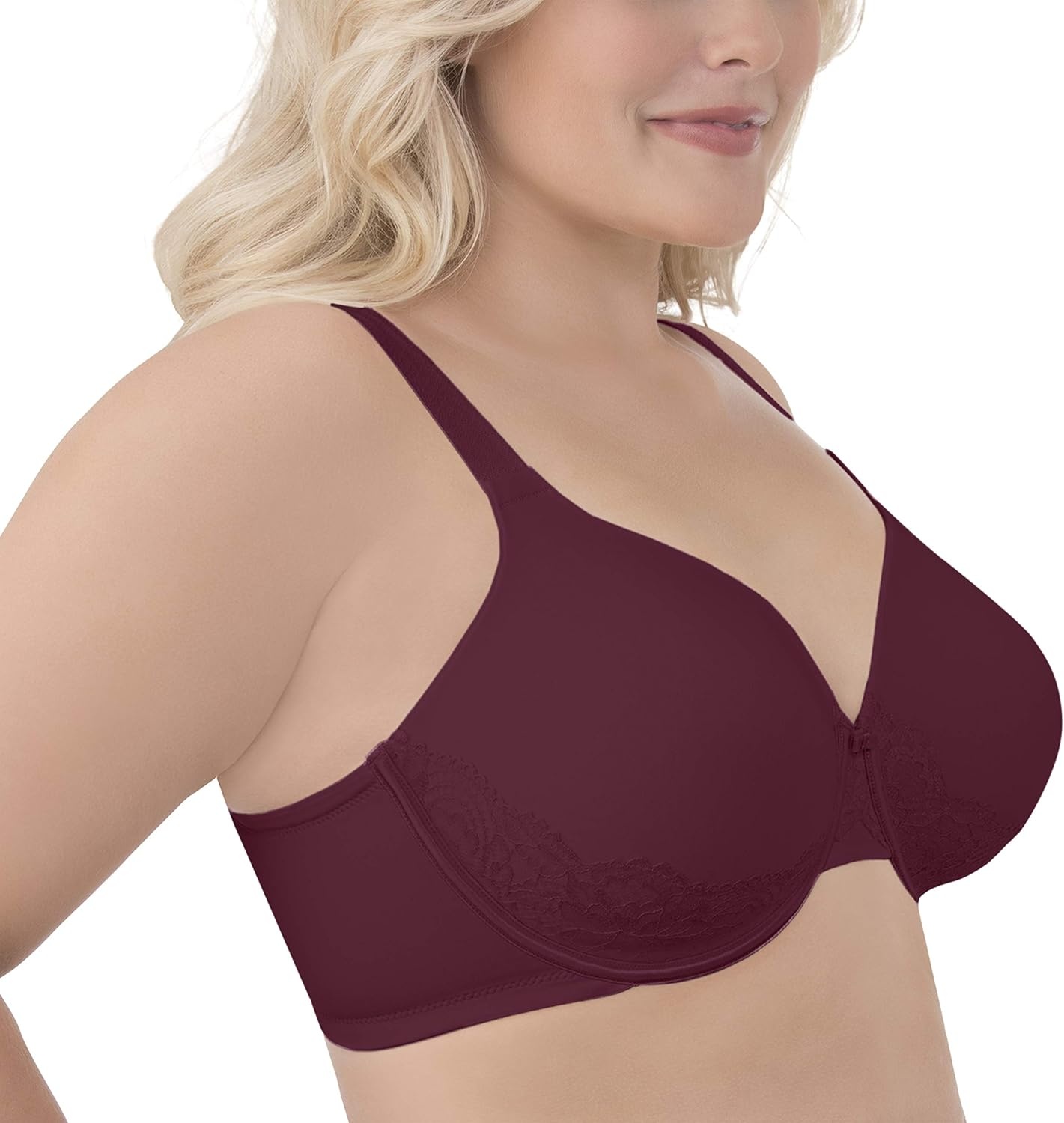 image:imageVanity Fair Womens Full Figure Beauty Back Smoothing Bra with Lace 4Way Stretch Fabric Lightly Lined Cups up to DDMaroon