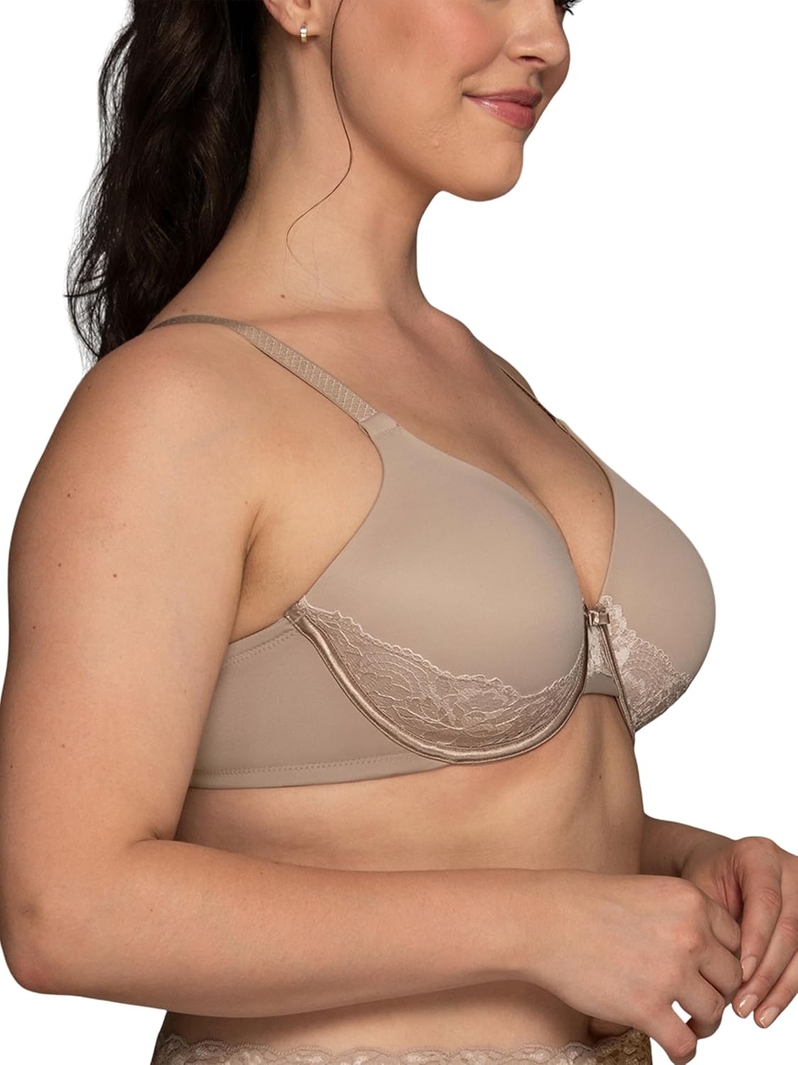 image:imageVanity Fair Womens Full Figure Beauty Back Smoothing Bra with Lace 4Way Stretch Fabric Lightly Lined Cups up to DDToasted Coconut