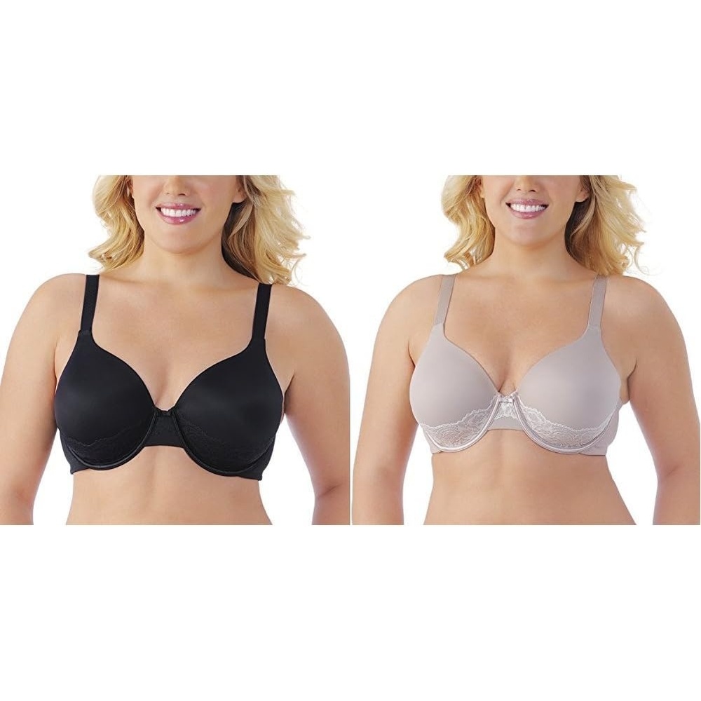 image:imageVanity Fair Womens Full Figure Beauty Back Smoothing Bra with Lace 4Way Stretch Fabric Lightly Lined Cups up to DD2 Pack BlackToasted Coconut
