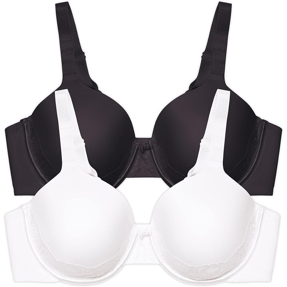 image:imageVanity Fair Womens Full Figure Beauty Back Smoothing Bra with Lace 4Way Stretch Fabric Lightly Lined Cups up to DD2 Pack BlackWhite