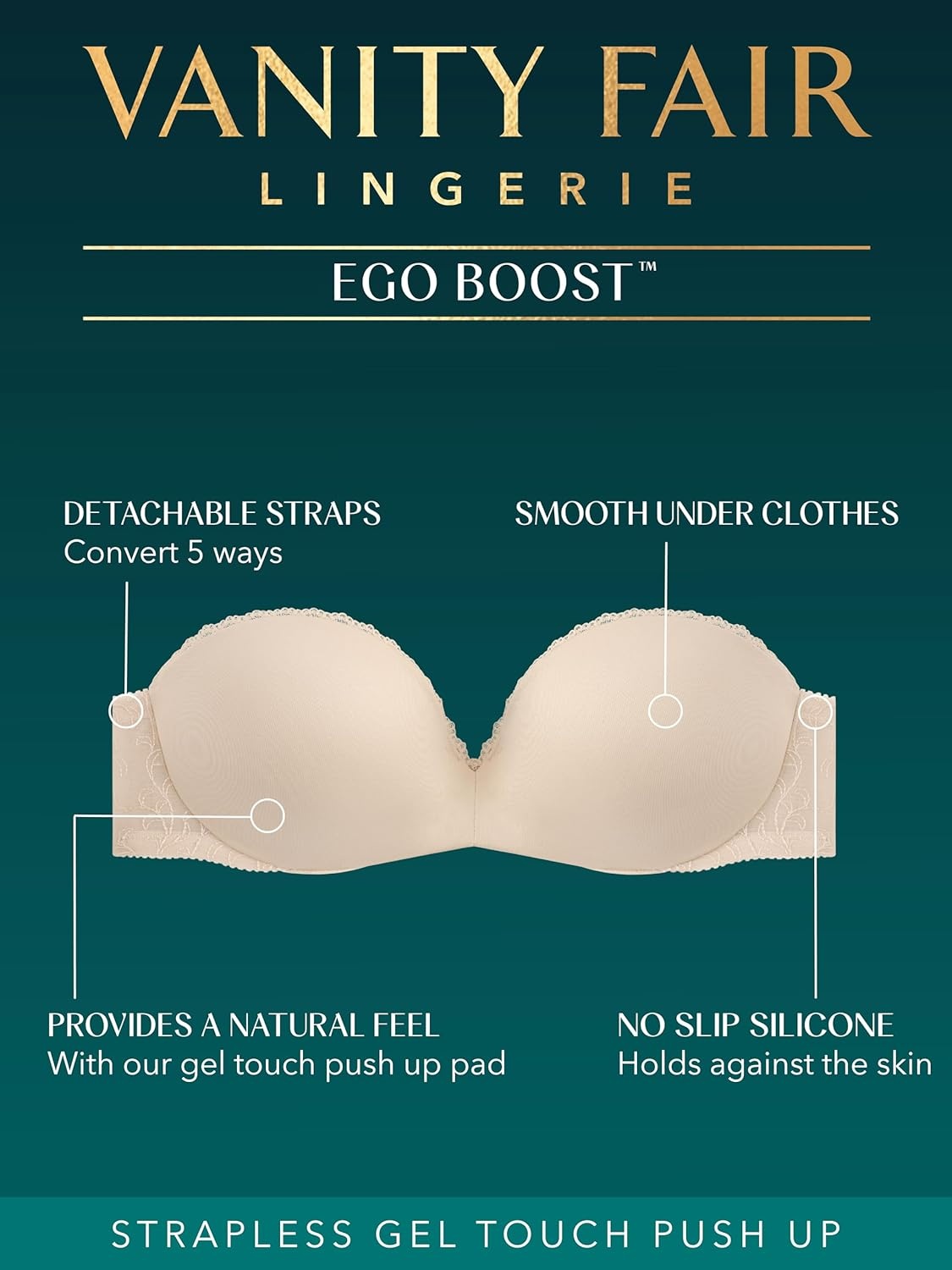 image:imageVanity Fair Womens Gel Touch Padded Strapless Push Up Bra 32A 38DWhite