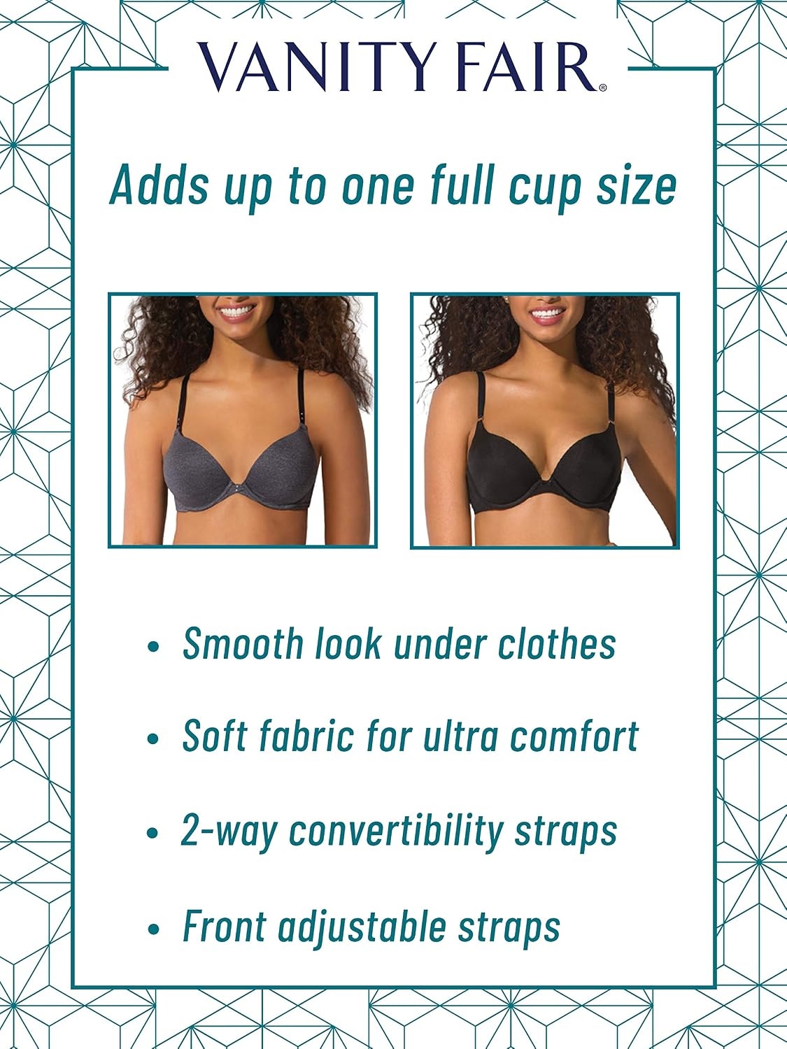 image:imageVanity Fair Womens Wireless Push Up Bra Adds Up to One Full Cup Size Bras for Women No UnderwireUnderwire 2 Pack WhiteBlack Jacquard