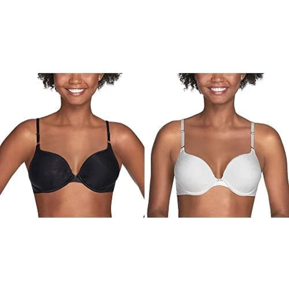image:imageVanity Fair Womens Wireless Push Up Bra Adds Up to One Full Cup Size Bras for Women No UnderwireUnderwire 2 Pack WhiteBlack Jacquard