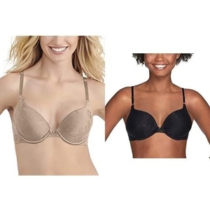 image:imageVanity Fair Womens Wireless Push Up Bra Adds Up to One Full Cup Size Bras for Women No UnderwireUnderwire  2 Pack  BeigeBlack Jacquard
