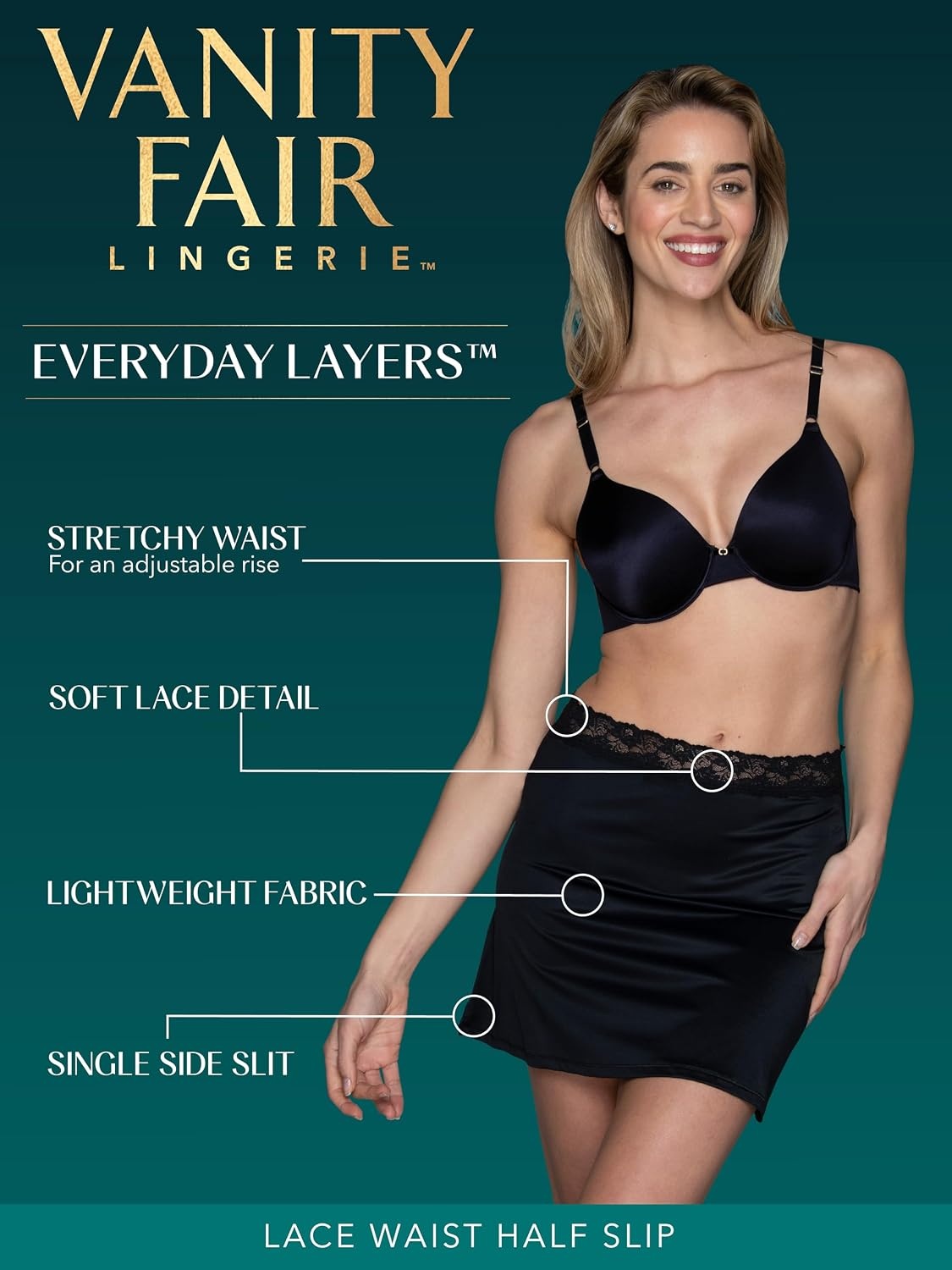 image:imageVanity Fair Womens AntiStatic Nylon Half Slip for Under Dresses Available up to size 3XL24 Inch Neutral Lace