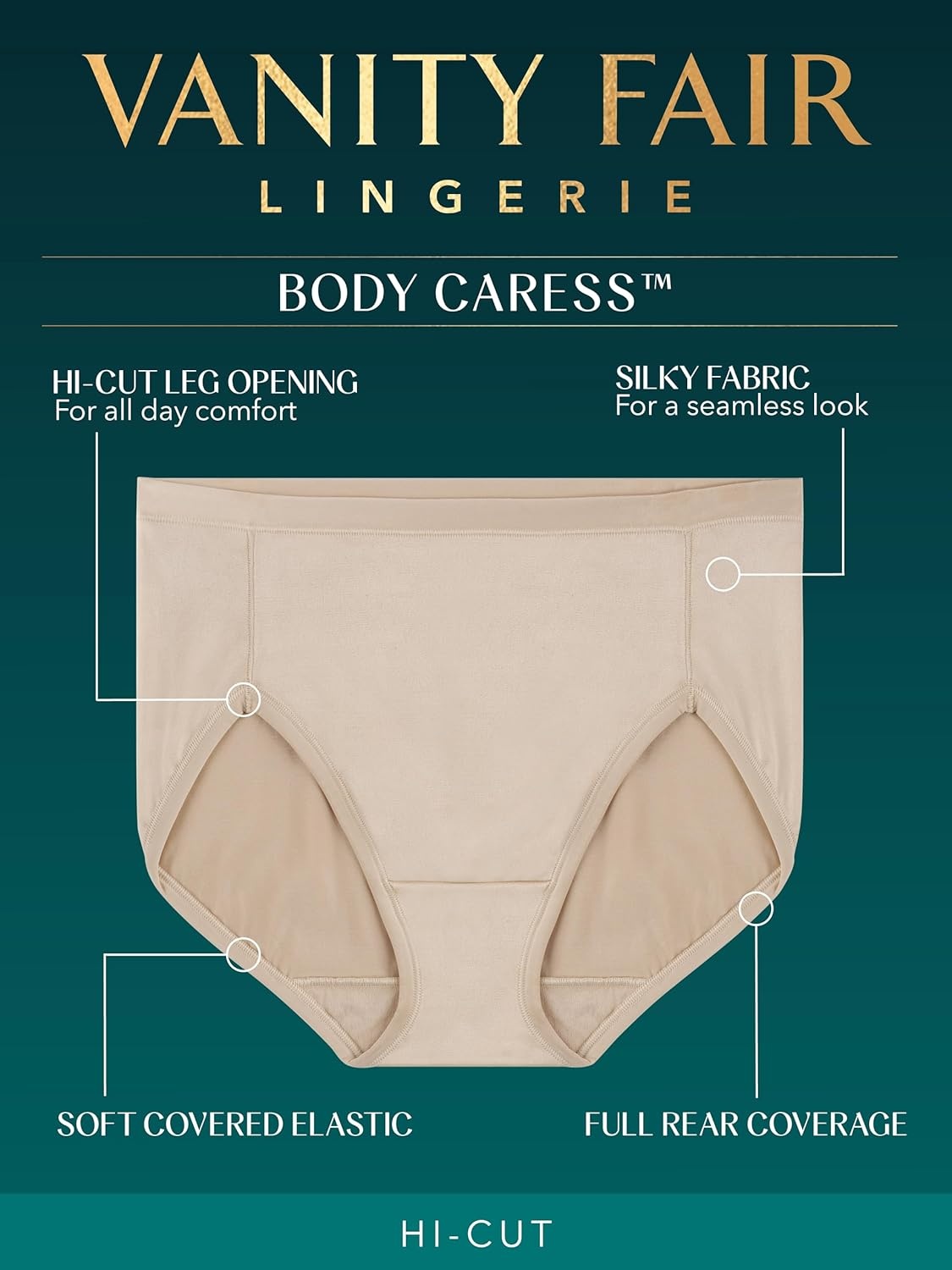 image:imageVanity Fair Womens Body Caress Flexible Fit PantiesHi Cut 3 Pack WhiteQuartzBlack