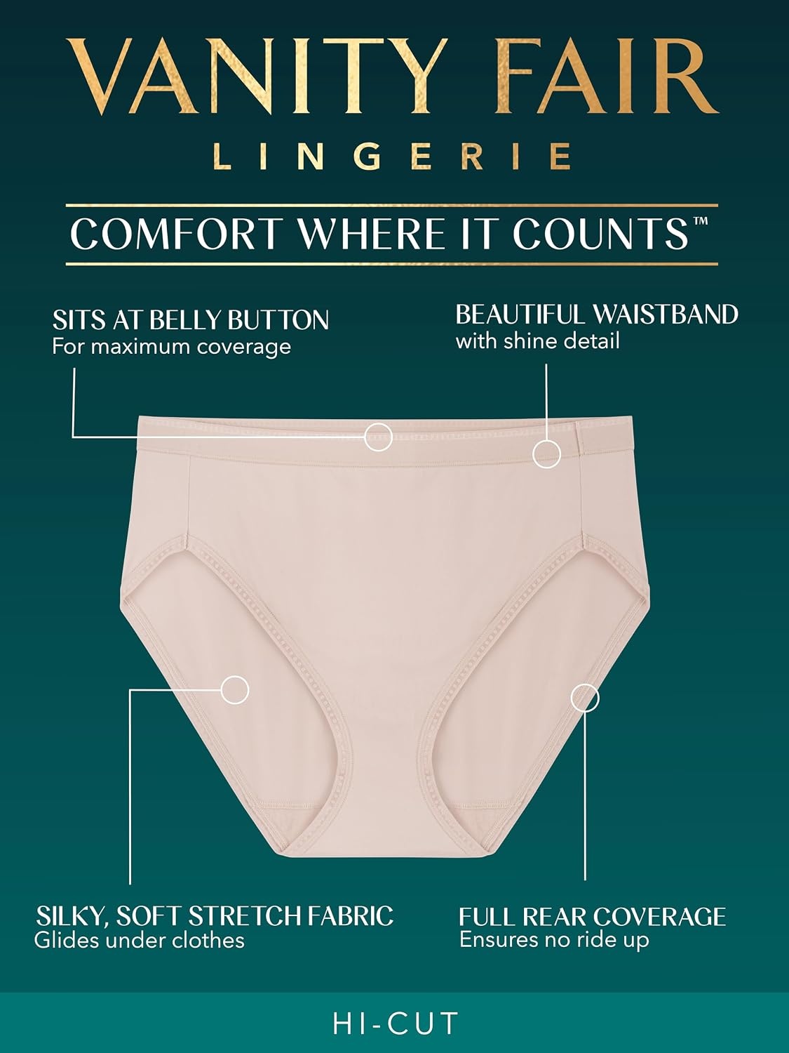 image:imageVanity Fair Womens Comfort Where It Counts No Ride Up PantiesHi Cut 3 Pack BlackBlushBlack