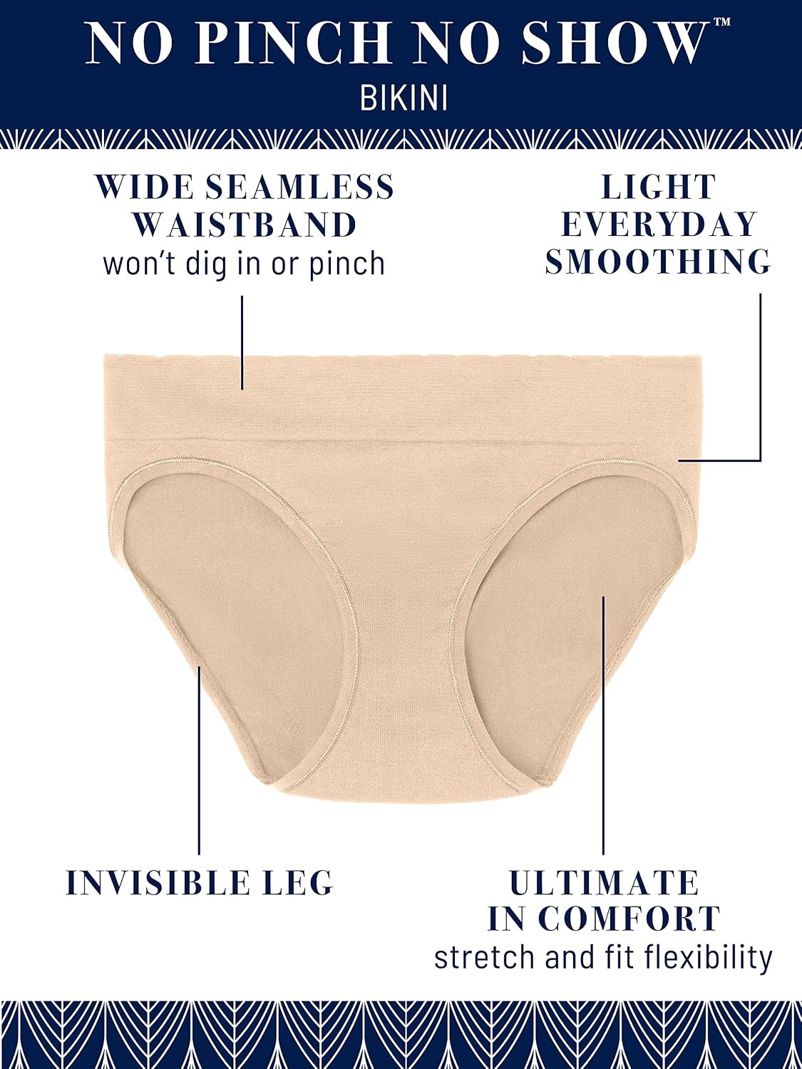 image:imageVanity Fair Womens No Pinch No Show Seamless UnderwearBikini 3 Pack NeutralNeutralNeutral