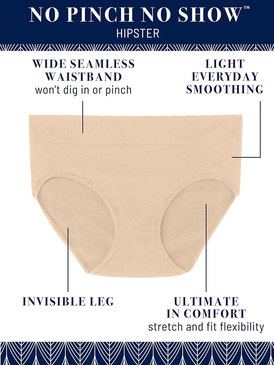 image:imageVanity Fair Womens No Pinch No Show Seamless UnderwearHipster 3 Pack ChocolateNeutralNavy
