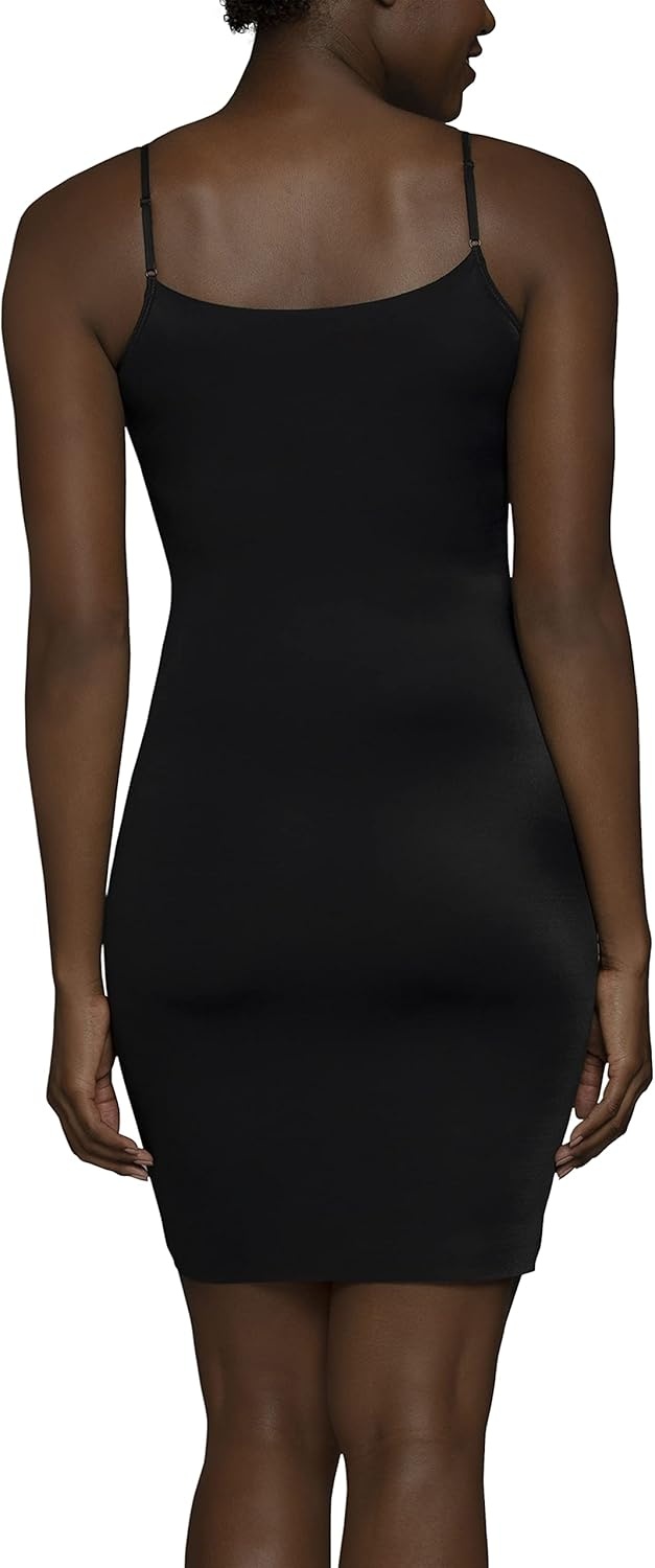 image:imageVanity Fair Womens Shapewear Slip Tummy Control Full Slip Cami Dress Seamless Smoothing Adjustable Spaghetti StrapMidnight Black