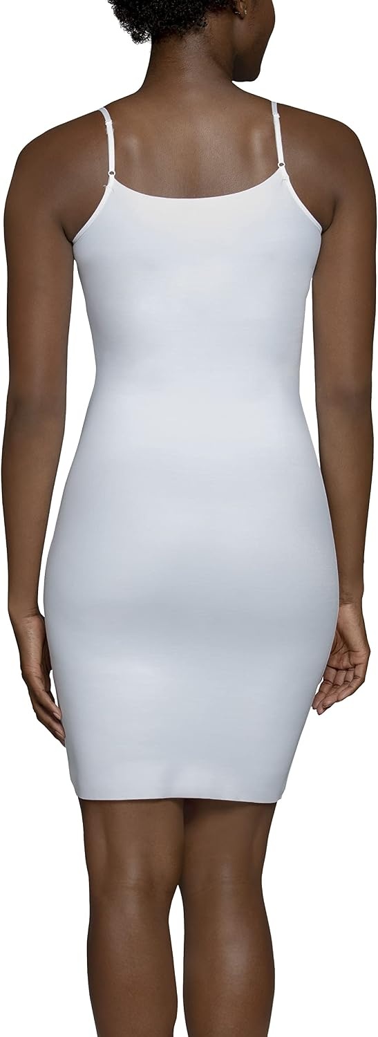 image:imageVanity Fair Womens Shapewear Slip Tummy Control Full Slip Cami Dress Seamless Smoothing Adjustable Spaghetti StrapStar White