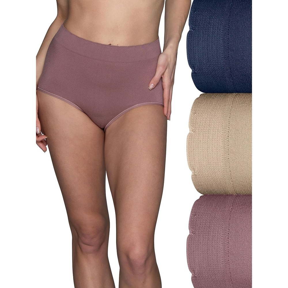 image:imageVanity Fair Womens No Pinch No Show Seamless UnderwearBrief 3 Pack Premium PlumNeutralGhost Navy