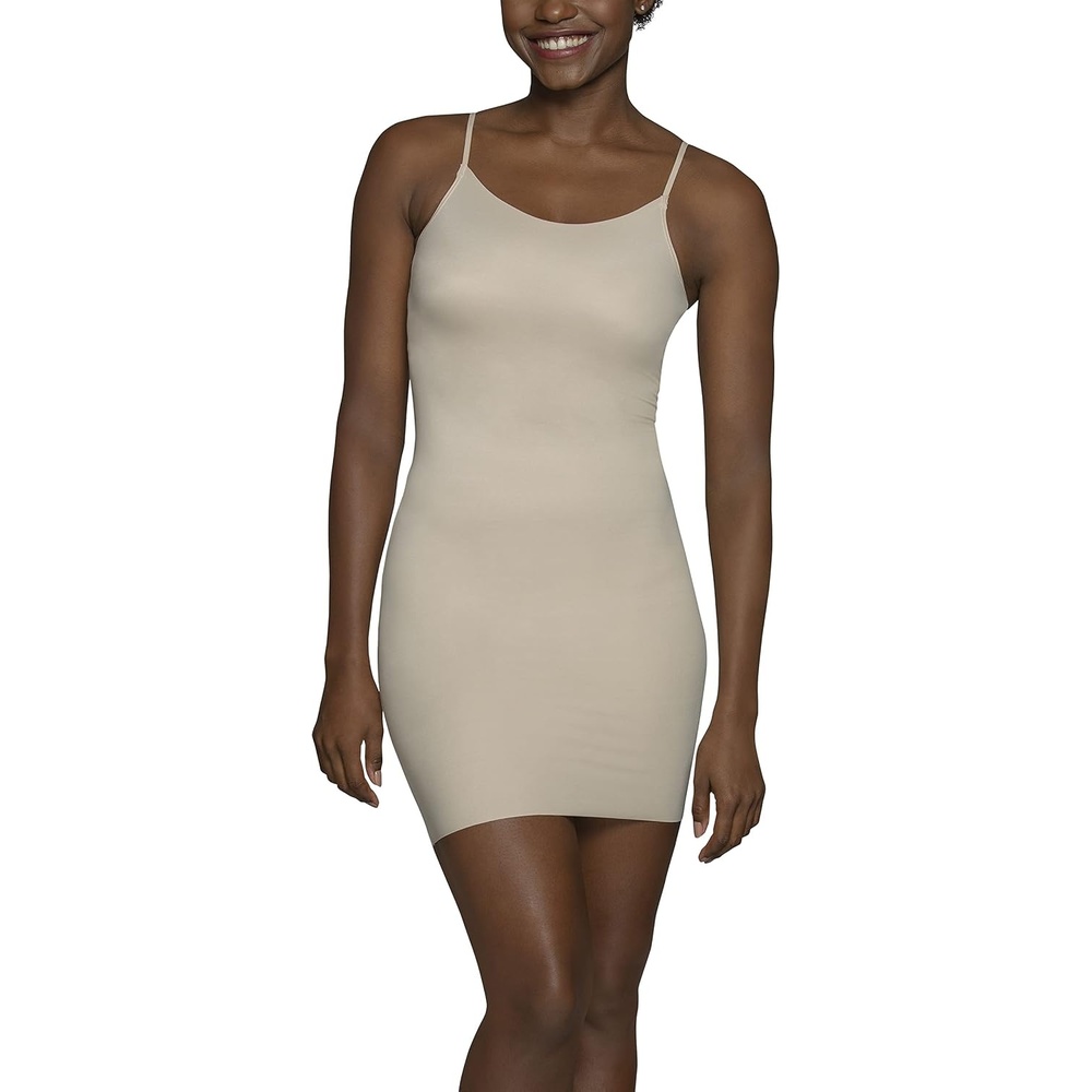 image:imageVanity Fair Womens Shapewear Slip Tummy Control Full Slip Cami Dress Seamless Smoothing Adjustable Spaghetti StrapDamask Neutral