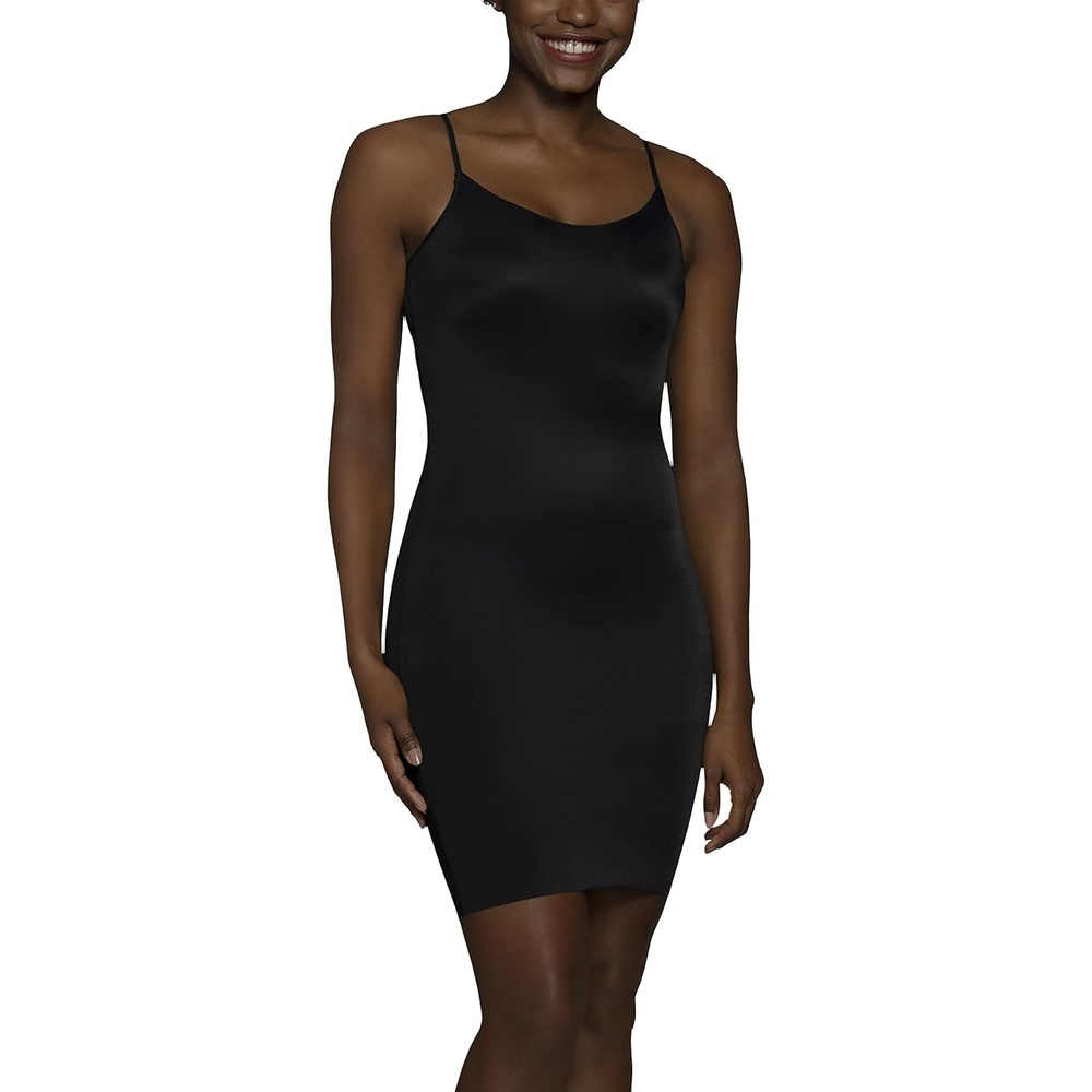 image:imageVanity Fair Womens Shapewear Slip Tummy Control Full Slip Cami Dress Seamless Smoothing Adjustable Spaghetti StrapMidnight Black