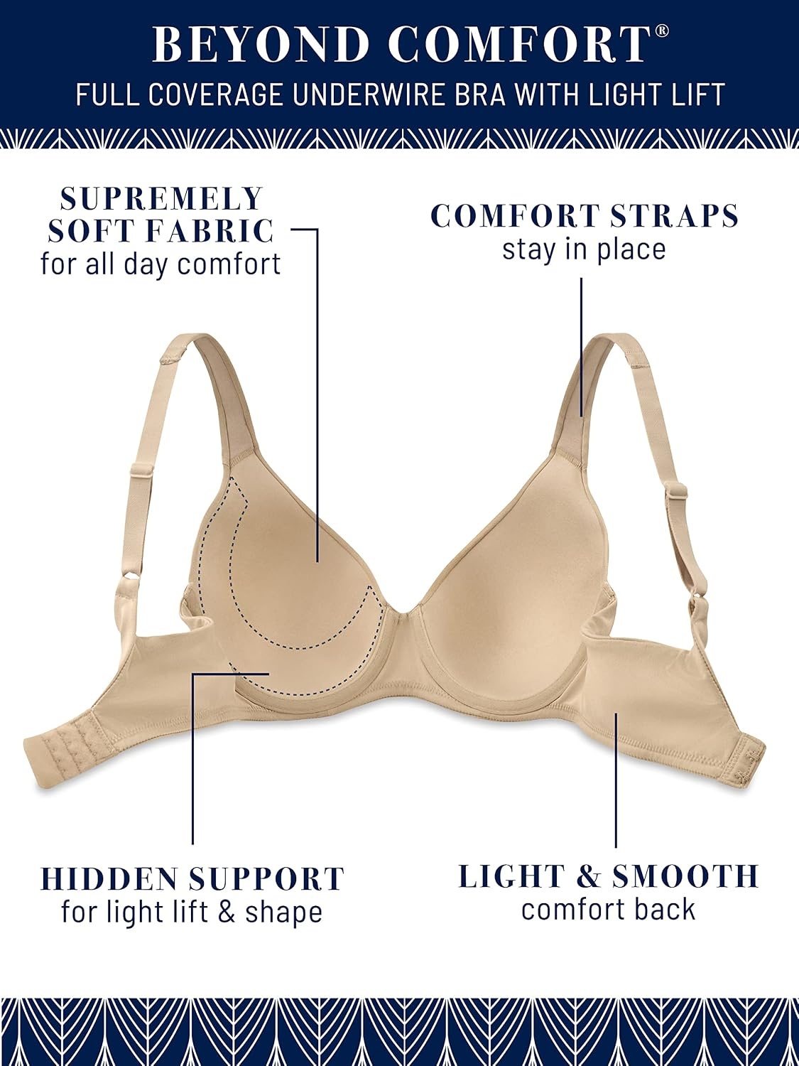 image:imageVanity Fair Womens Light Lift Bra Comfort Straps amp No Poke Underwire 34B44DDBeyond Comfort 75204 White