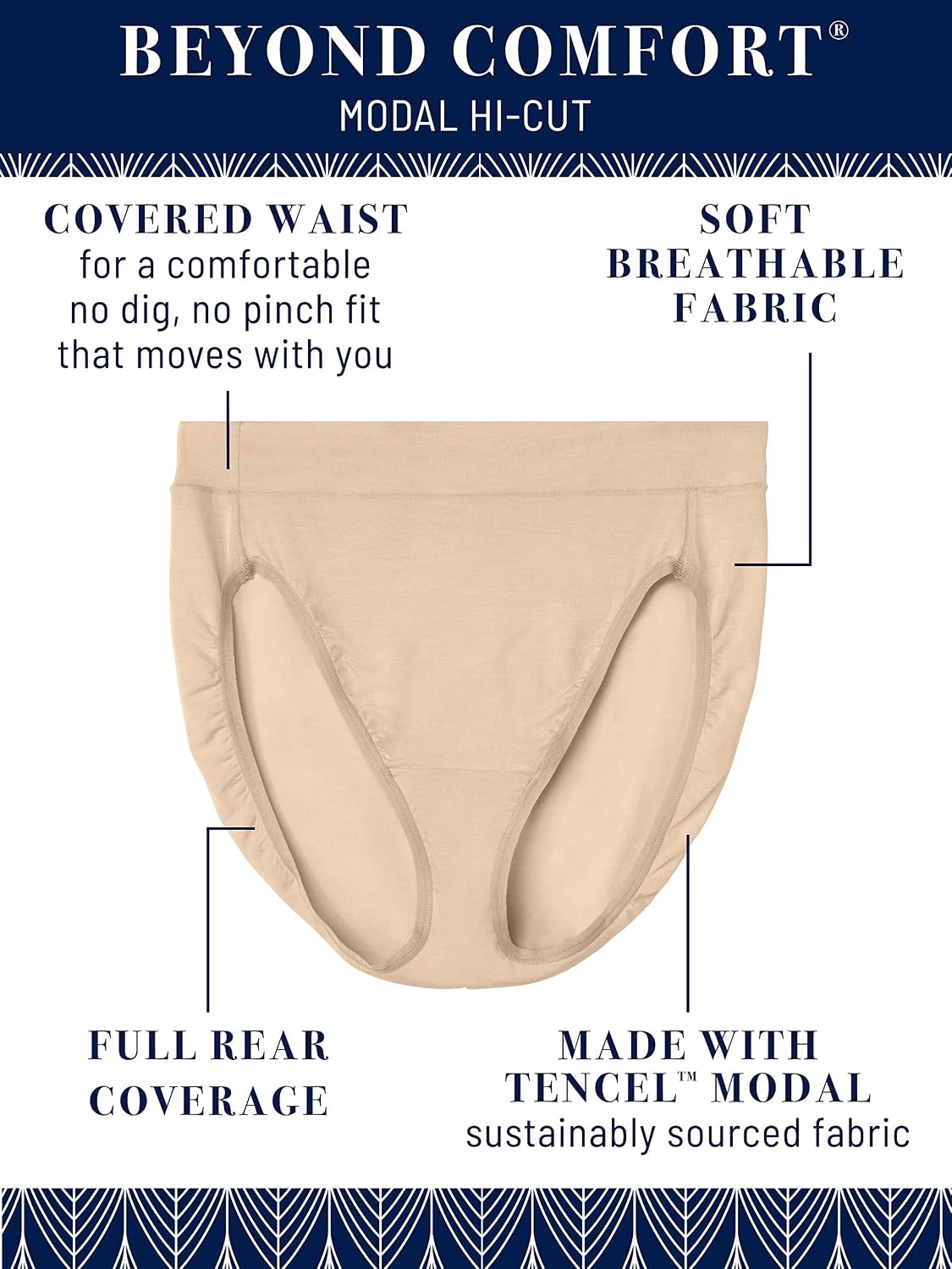 image:imageVanity Fair womens Beyond Comfort Hi Cut PantiesModal White