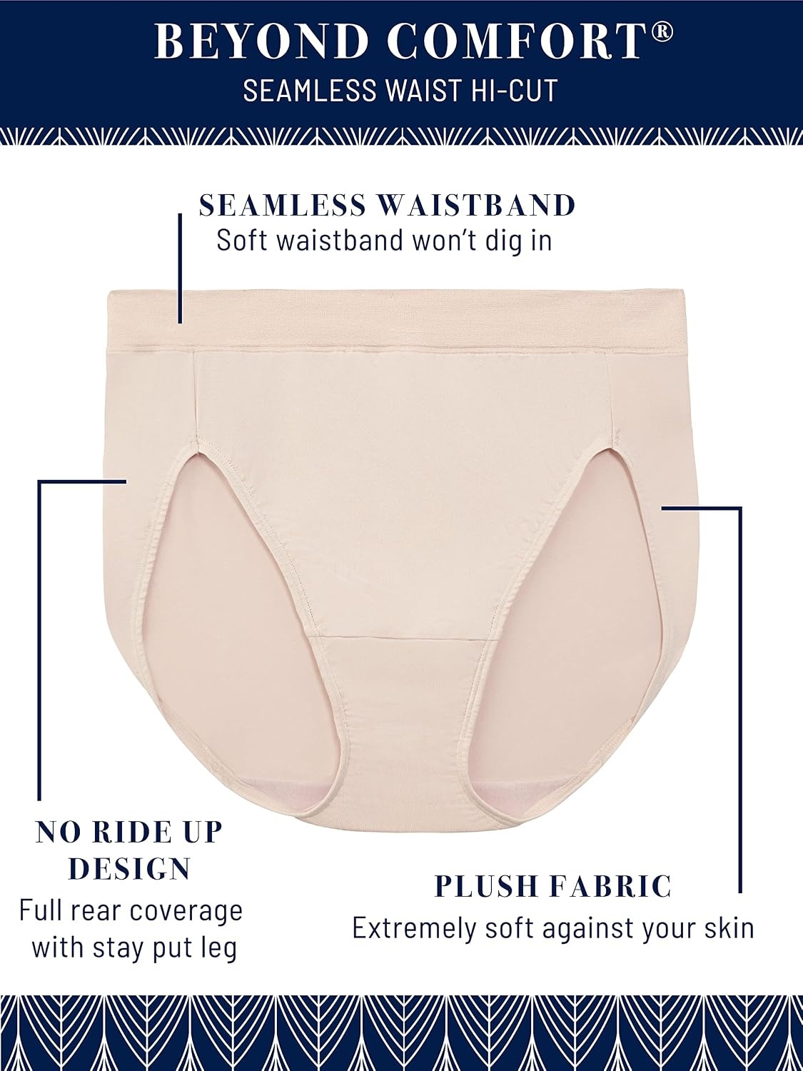 image:imageVanity Fair womens Beyond Comfort Hi Cut PantiesSeamless Waist Black